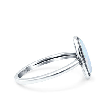 Vintage Style Promise Ring Band Oxidized Lab Created White Opal 925 Sterling Silver